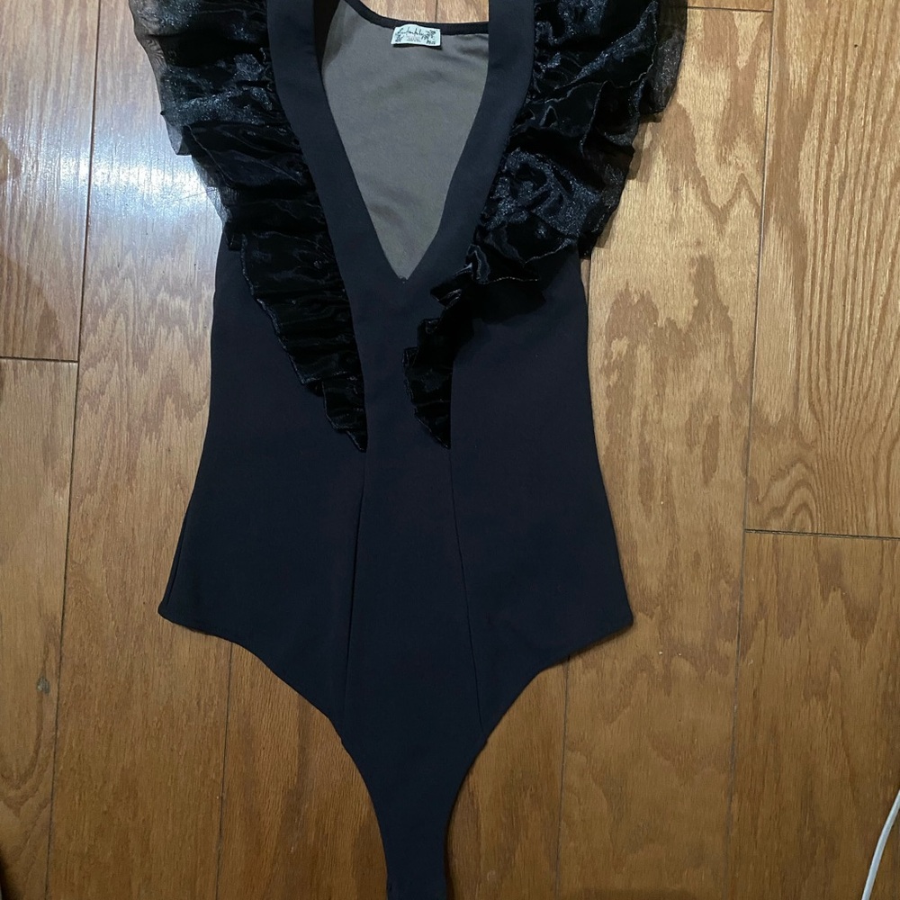 Free People Black Ruffle Bodysuit